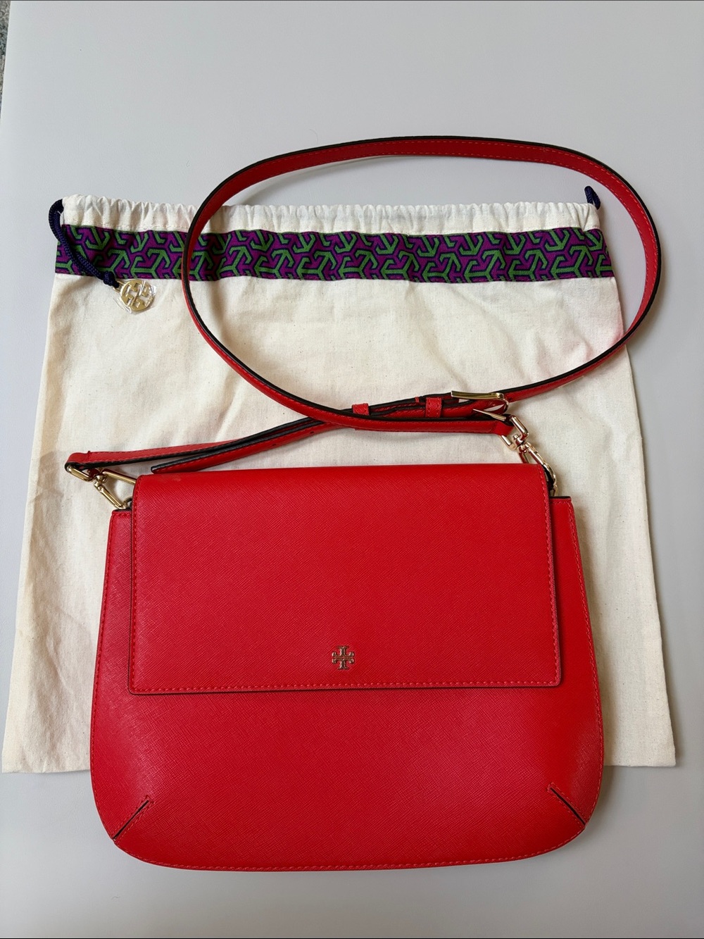 Tory Burch Red Saffiano Leather Crossbody with Gold Hardware